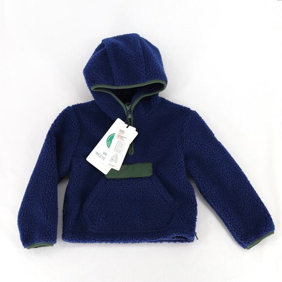 Save The Duck Toddler Navy Fleece Teddy 1/4-Zip Hooded Jacket Kids Size 4 - Picture 2 of 5